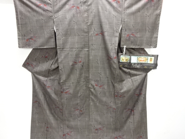 JAPANESE KIMONO / UNUSED / SILK / DORO OSHIMA TSUMUGI / WOVEN LEAVES & BAMBOO GRASS